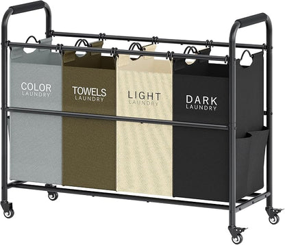 Tajsoon 4 Bag Laundry Sorter Cart, 4 Section Laundry Hamper Sorter by Tajsoon