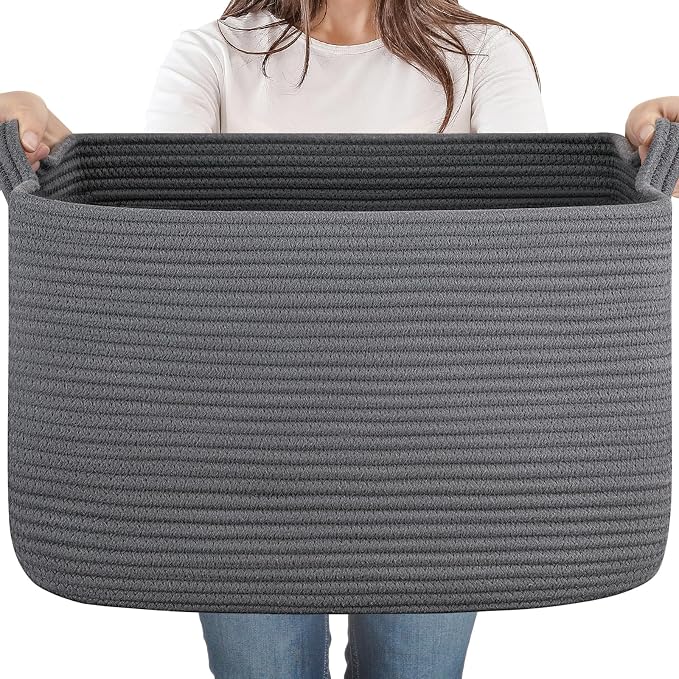 65L Large Storage Basket, Cotton Rope Woven Blanket Basket, Toy Storage by SIXDOVE