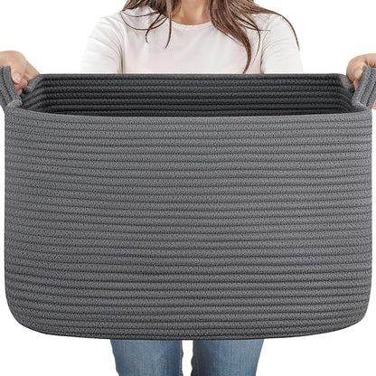 65L Large Storage Basket, Cotton Rope Woven Blanket Basket, Toy Storage by SIXDOVE