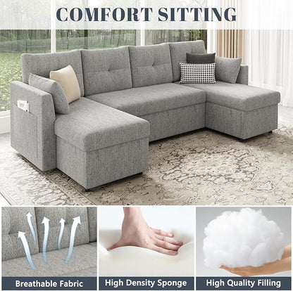 Huatean Home Oversized Pullout Couch Bed, 110 inch 2 in 1 Sleeper Sofa Couch - Image 6