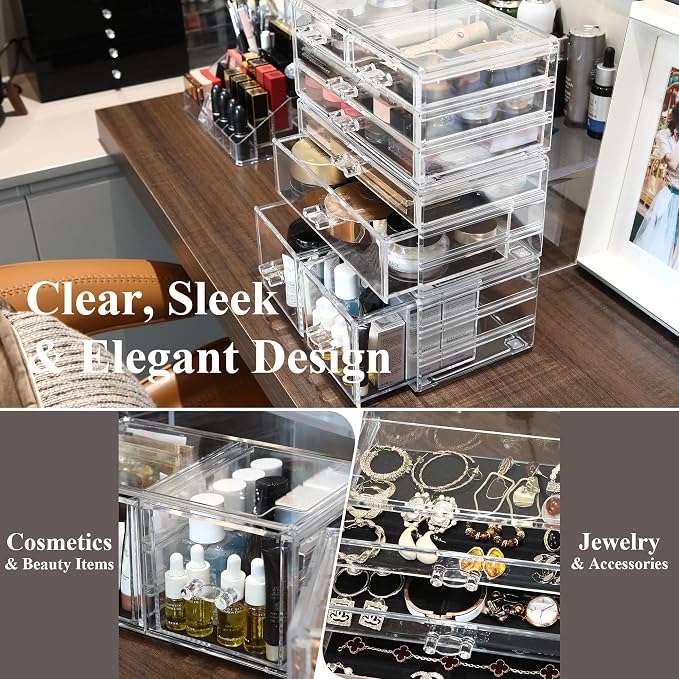 Sea Team 3-Layer Stackable Clear Makeup Organizer - Image 4