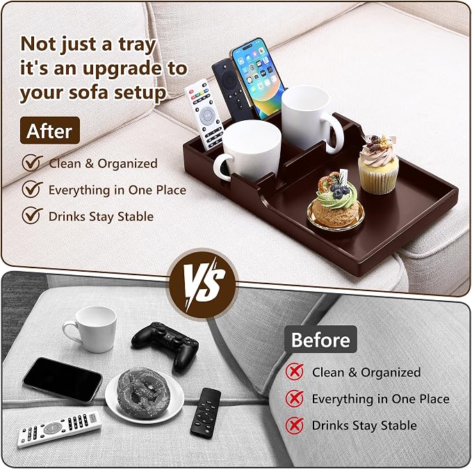 Sofa Insert Tray for Middle Seat, Bamboo Couch Table - Image 5