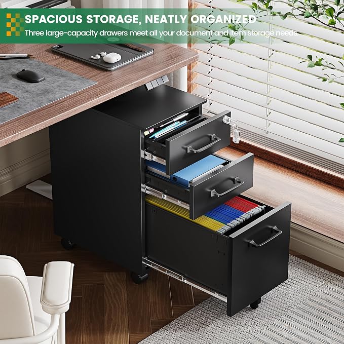 3 Drawer Slim File Cabinet, Mobile Filing Cabinet - Image 7