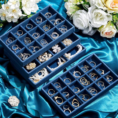 Junkin 12 Pcs Jewelry Tray Velvet Stackable Jewelry Organizer Trays Divided - Image 3
