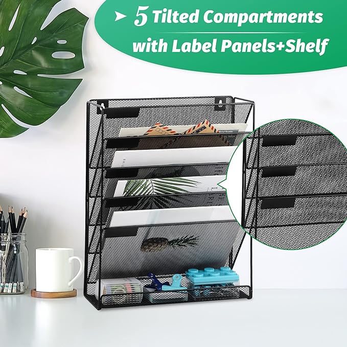 EASEPRES Desk File Organizer Mesh 6-Tier, Hanging Wall Mount Document - Image 3