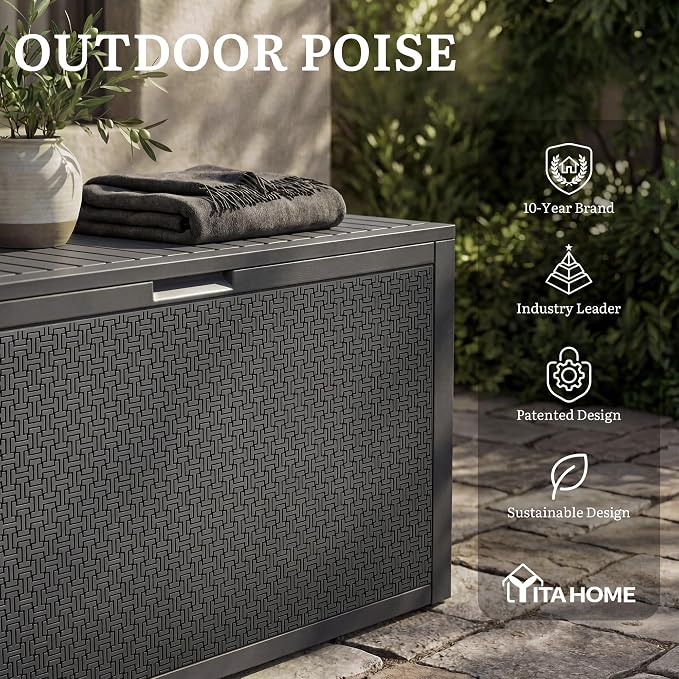 YITAHOME 95 Gallon Outdoor Storage Deck Box, Waterproof Resin Deck Box w/Handles - Image 8