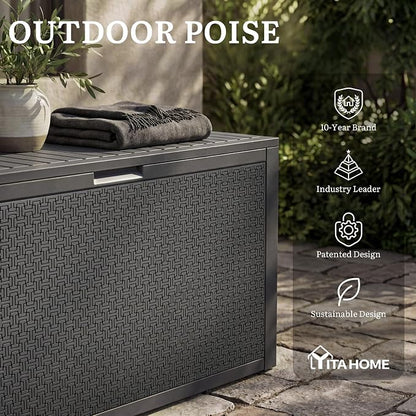 YITAHOME 95 Gallon Outdoor Storage Deck Box, Waterproof Resin Deck Box w/Handles - Image 8