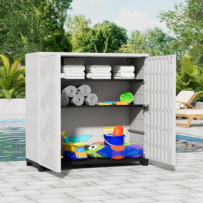 KINYING Outdoor Storage Cabinet Waterproof, 60 Gallon Resin Outdoor Storage Shed - Image 2