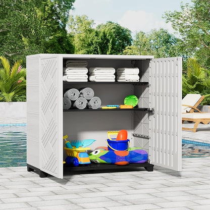 KINYING Outdoor Storage Cabinet Waterproof, 60 Gallon Resin Outdoor Storage Shed - Image 2