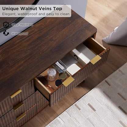 T4TREAM Fluted 6 Drawers Dresser, Curved Profile Design, Dresser TV Stand - Image 4