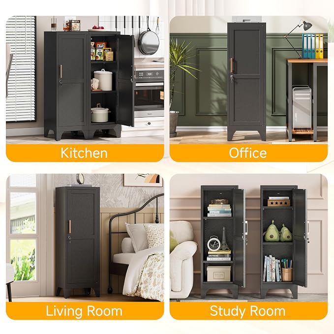 46"H Black Metal Locker Set of 2, Small Locking Cabinet - Image 7
