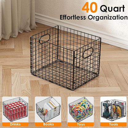 3-Pack Metal Milk Crate for Storage, Large 40qt Stackable Collapsible Storage - Image 3