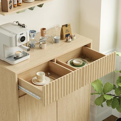 Sideboard Storage Cabinet with 2 Drawers & 2 Doors, Fluted Kitchen Buffet - Image 5