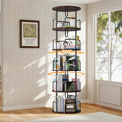 GDFStudio Rotating Bookshelf Tower, 5 Tier 360° Spinning Bookcase, Tall Narrow - Image 2