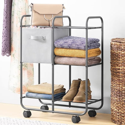 Whitmor 3 Tier Rolling Cart, Portable Closet, Metal Rolling Storage Cart - Image 2