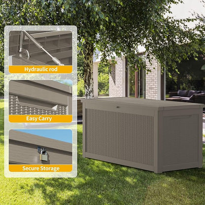 320 Gallon Lockable Resin Deck Box, Waterproof & UV-Resistant Outdoor Storage - Image 6