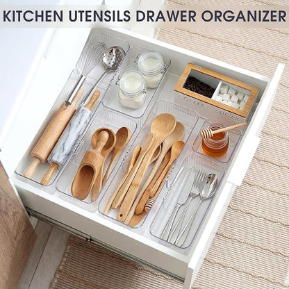 Aneco 14 Pieces Extendable Clear Drawer Organizer Adjustable Vanity Storage Box - Image 6