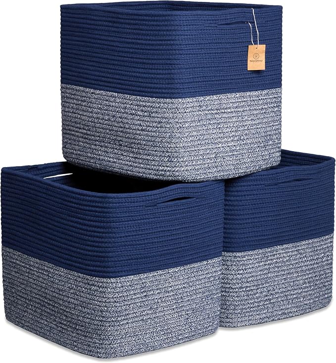 NaturalCozy 13x15x13 Kallax Storage Cubes Bins, 3 Pack | Cotton Rope Cube by NaturalCozy