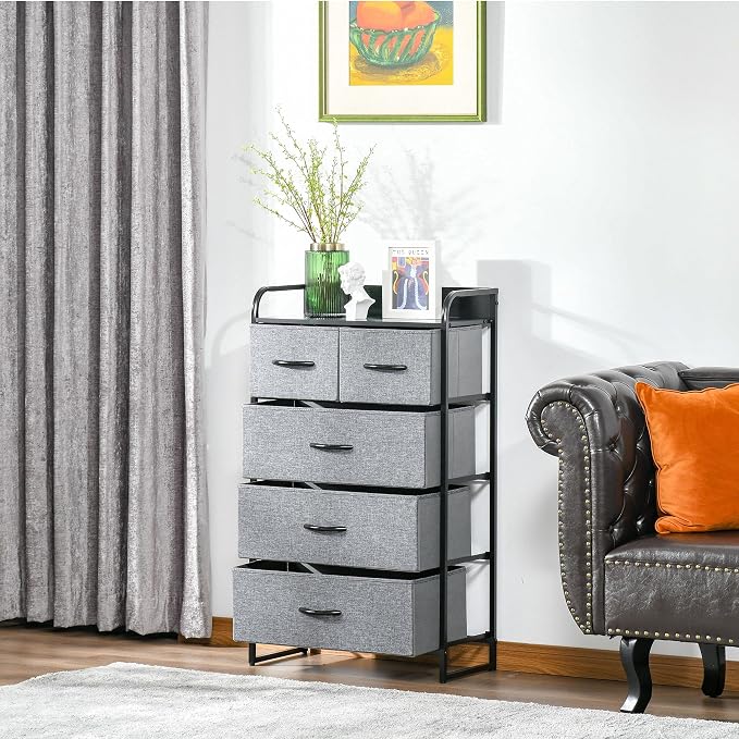 HOMCOM 5-Drawer Fabric Dresser Tower, 4-Tier Storage Organizer - Image 4