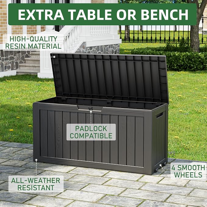 NUNU LAB 75 Gallon Outdoor Storage Box, Large Resin Sturdy Deck Box, Backyard - Image 4