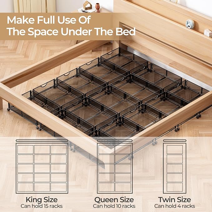 Yecaye Under Bed Storage with Wheels, 4 Pack Under Bed Shoe Storage Organizer - Image 6