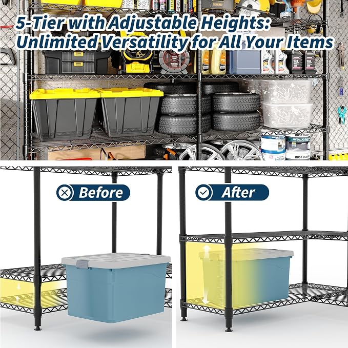 Garvee 5-Tier Storage Shelves 70" H Metal Garage Shelving Unit - Image 7