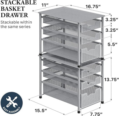 Simple Houseware Stackable 3 Tier Sliding Basket Organizer Drawer - Image 2