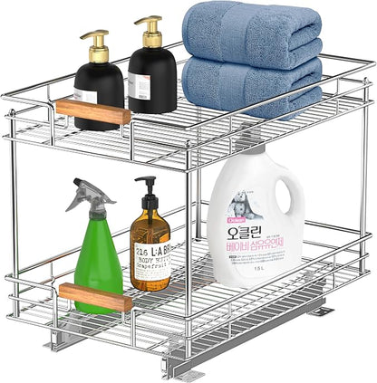 Pull Out Cabinet Organizer, 2 Tier Slide Out Shelves by MountWalker