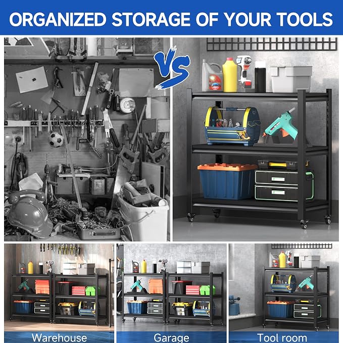 Standing Storage Racks, 3 Tier Garage Shelving Heavy Duty Adjustable Garage - Image 7