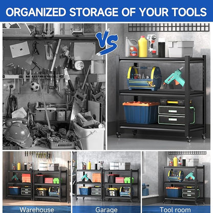 Standing Storage Racks, 3 Tier Garage Shelving Heavy Duty Adjustable Garage - Image 7