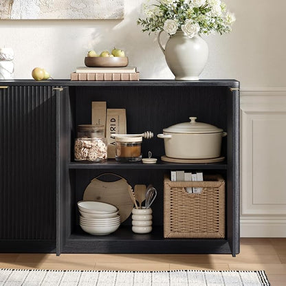 Evermagin 94" Fluted Black Buffet Cabinet Sideboard - Image 3