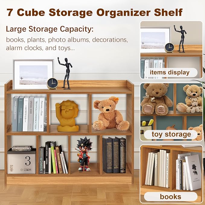 DOUSY- 7 Cube Bookshelf, Open Wooden Bookcase - Image 5
