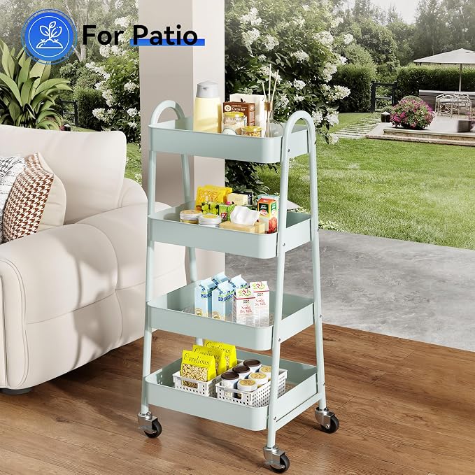 OLIXIS Metal 4 Tiers Utility Rolling Cart, Mobile Storage Shelf - Image 8