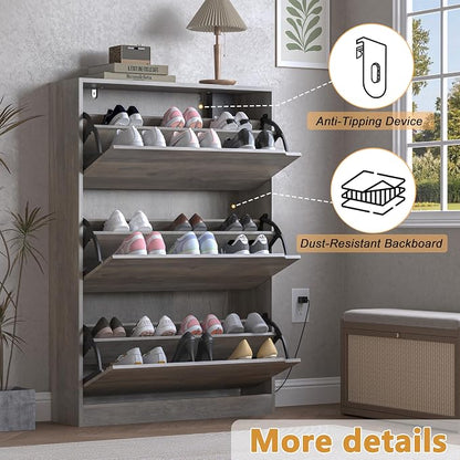 BORNOON Shoe Cabinet with Odor Control and Back Panels, Deodorizing Slim 3-Flip - Image 6