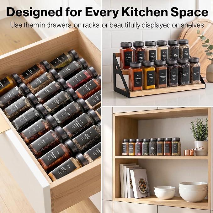 EDELHAUS Glass Spice Jars with Label and Space Gray Rotating Lids Spice - Image 4