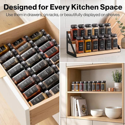 EDELHAUS Glass Spice Jars with Label and Space Gray Rotating Lids Spice - Image 4