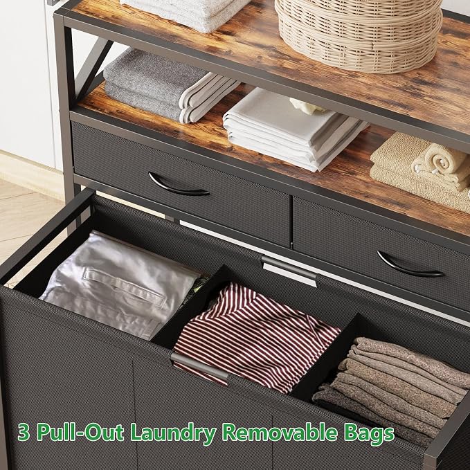 Laundry Hamper 3 Section, 150L Rolling Laundry Sorter Basket - Image 6