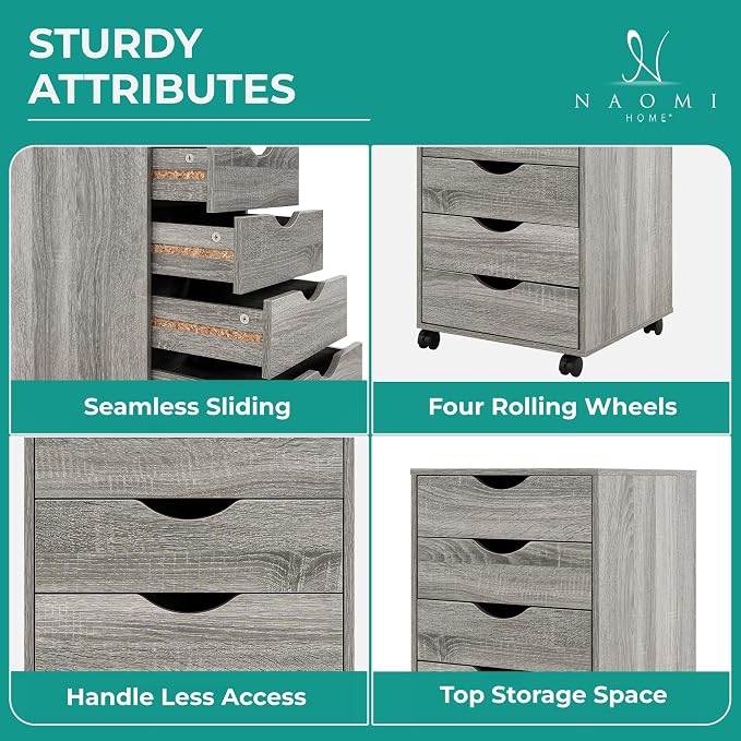 5-Drawer Rolling Storage Cart Organizer - Image 5