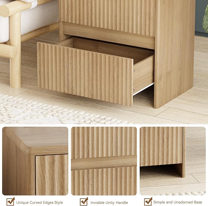 Fluted Nightstand, Oak Modern Night Stand - Image 4