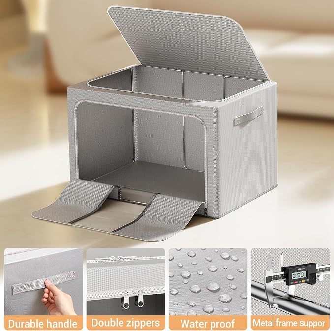 Clothes Storage Bins with Metal Frame Foldable Storage Box Clothes Organizers - Image 5