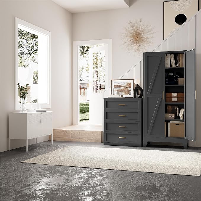 71"H Kitchen Pantry Storage Cabinet, Farmhouse Pantry Cabinet, Tree Doors - Image 7
