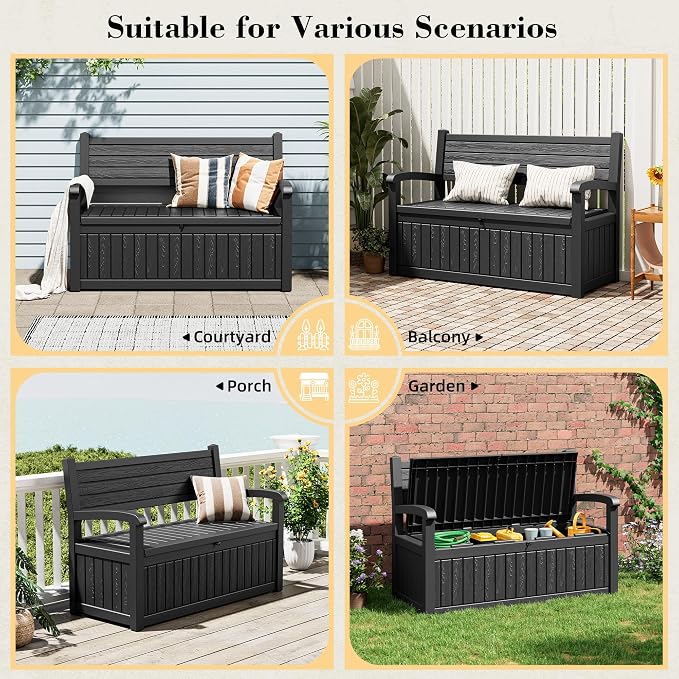 80-Gallon Lockable Outdoor Storage Bench, Waterproof Outdoor Deck Storage Boxes - Image 6