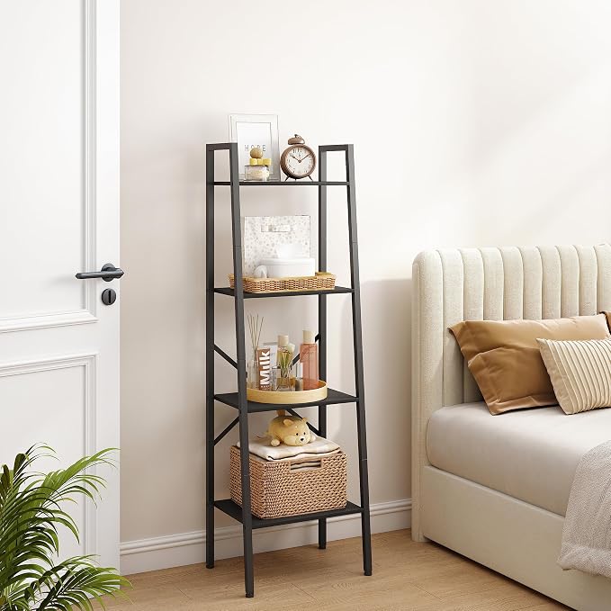 Hoctieon 4-Tier Industrial Ladder Bookshelf, Narrow Ladder Shelf, Tall Standing - Image 10