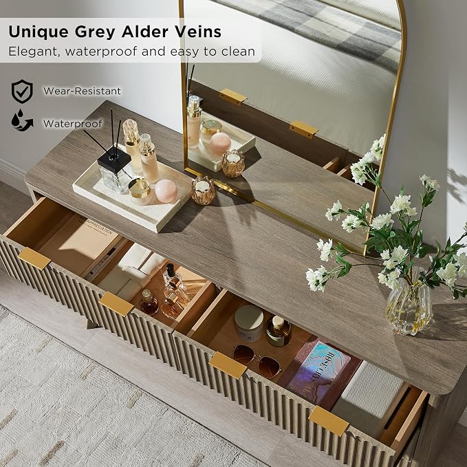 T4TREAM Fluted 6 Drawers Dresser, Curved Profile Design, Dresser TV Stand - Image 5