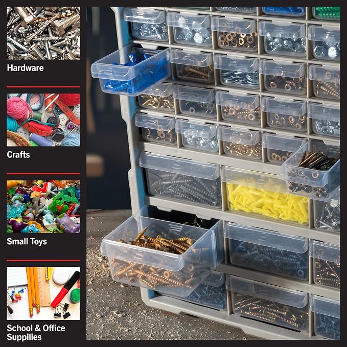 Stalwart 39-Drawer Plastic Small Parts Organizer, or Wall Storage Drawers - Image 5