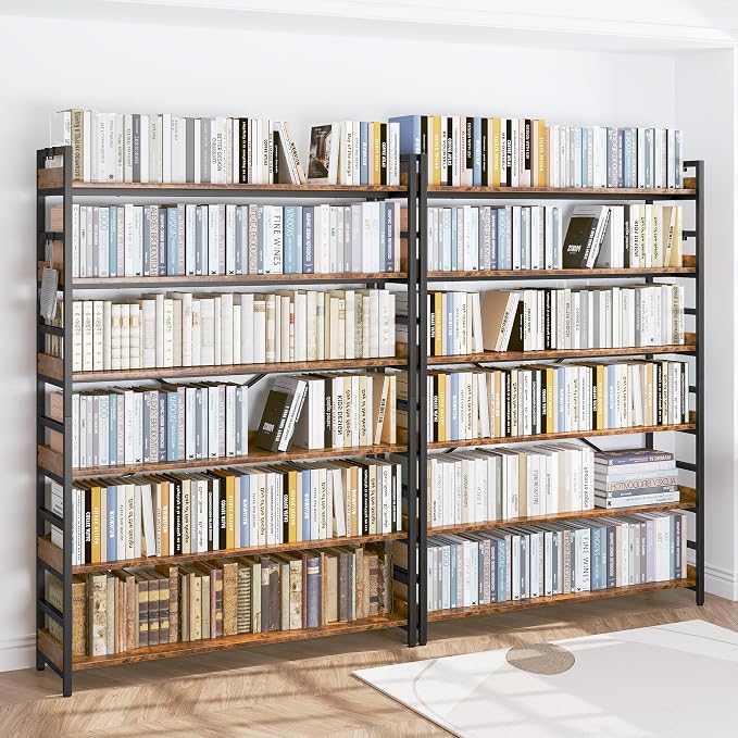 HCHQHS 6 Tier Bookshelf, Adjustable Industrial Bookcase, Vertical Tall Book - Image 2