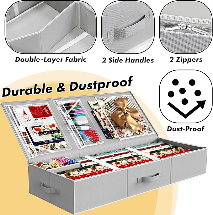 Simple Houseware 41.5" Wrapping Paper Organizer, Fits 40 Rolls, Interior Divider - Image 3