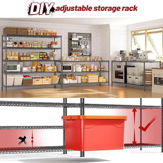 REIBII 55.5" W Storage Shelves 3200LBS Wire Shelving Unit 5 Tier Metal Shelving - Image 9