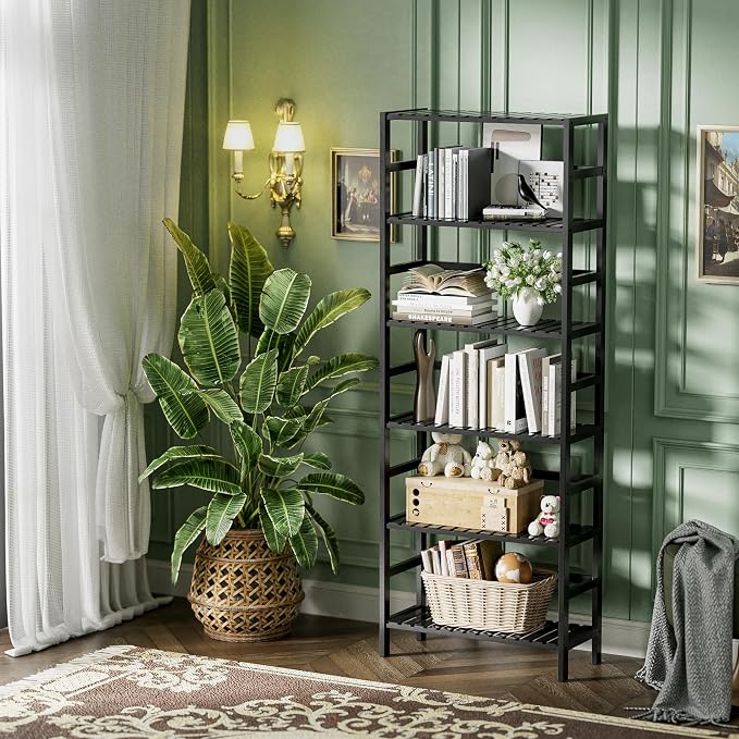 HITNET Bamboo Bookshelf, 6-Tier Tall Open Bookcase - Image 2