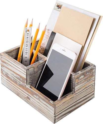 MyGift TV Remote Control Holder, Wood Desktop Office Stationery Organizer Tray - Image 5